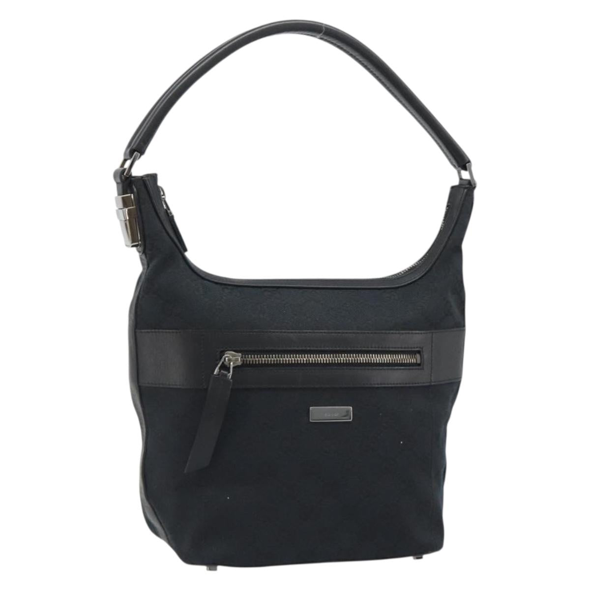 GUCCI GG Canvas Shoulder Bag Black Gold 001 4299 1669 Auth 188543A