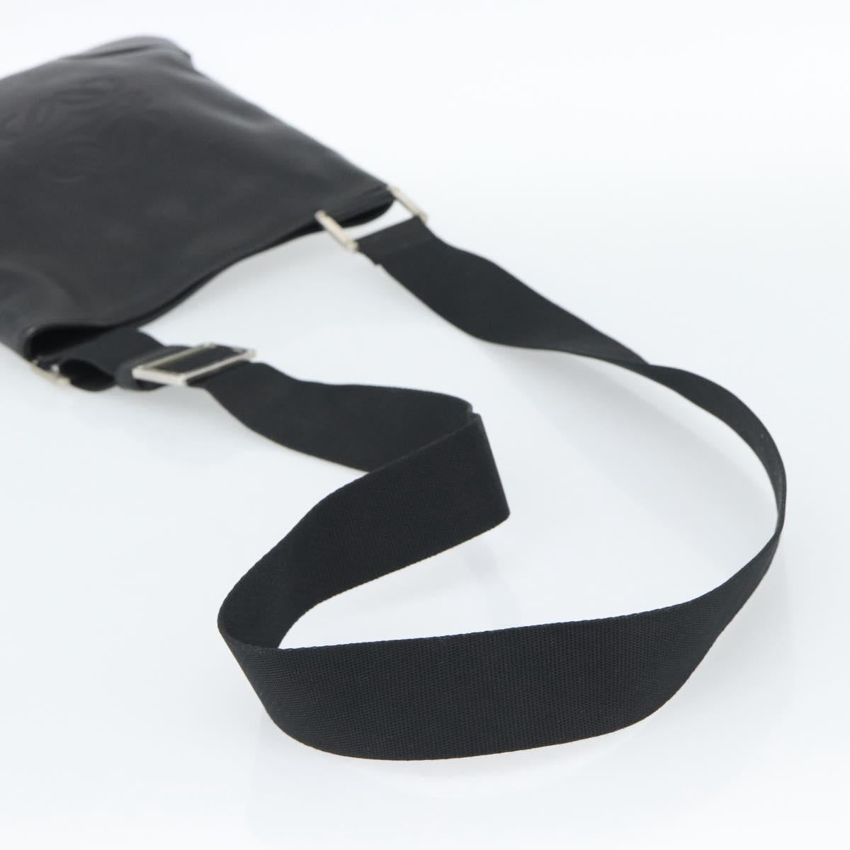 LOEWE Anagram Shoulder Bag Leather Black Silver Auth 188544A