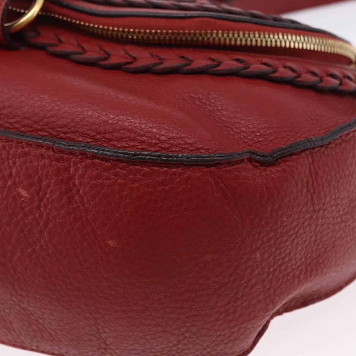 Chloe Marcie Shoulder Bag Leather Red Gold Auth 188545