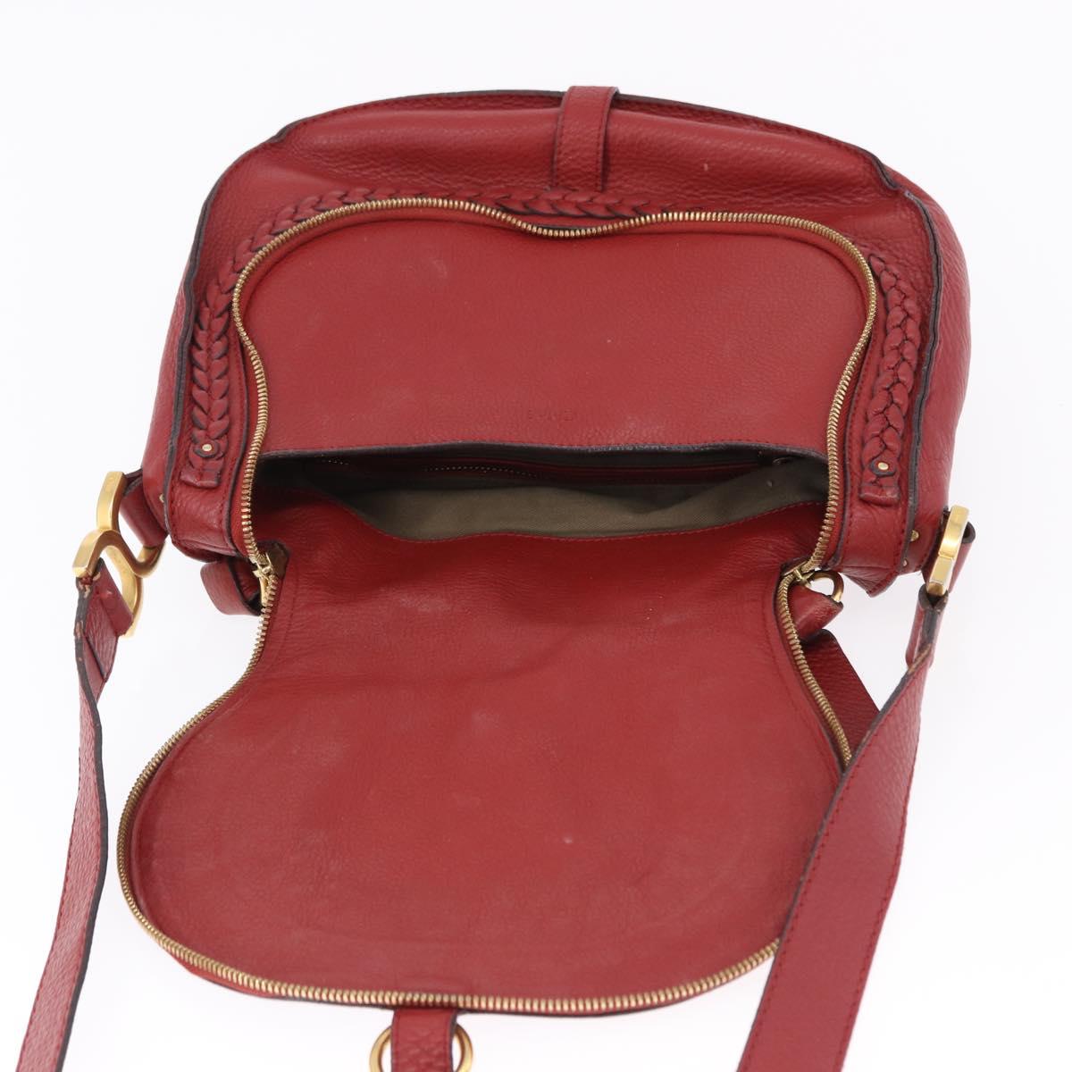 Chloe Marcie Shoulder Bag Leather Red Gold Auth 188545