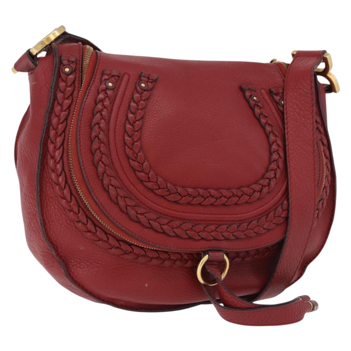Chloe Marcie Shoulder Bag Leather Red Gold Auth 188545