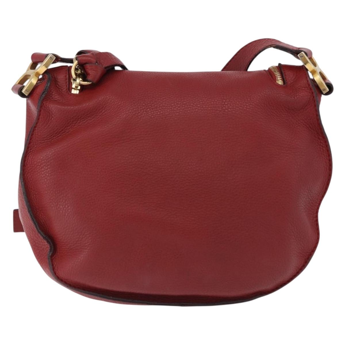 Chloe Marcie Shoulder Bag Leather Red Gold Auth 188545