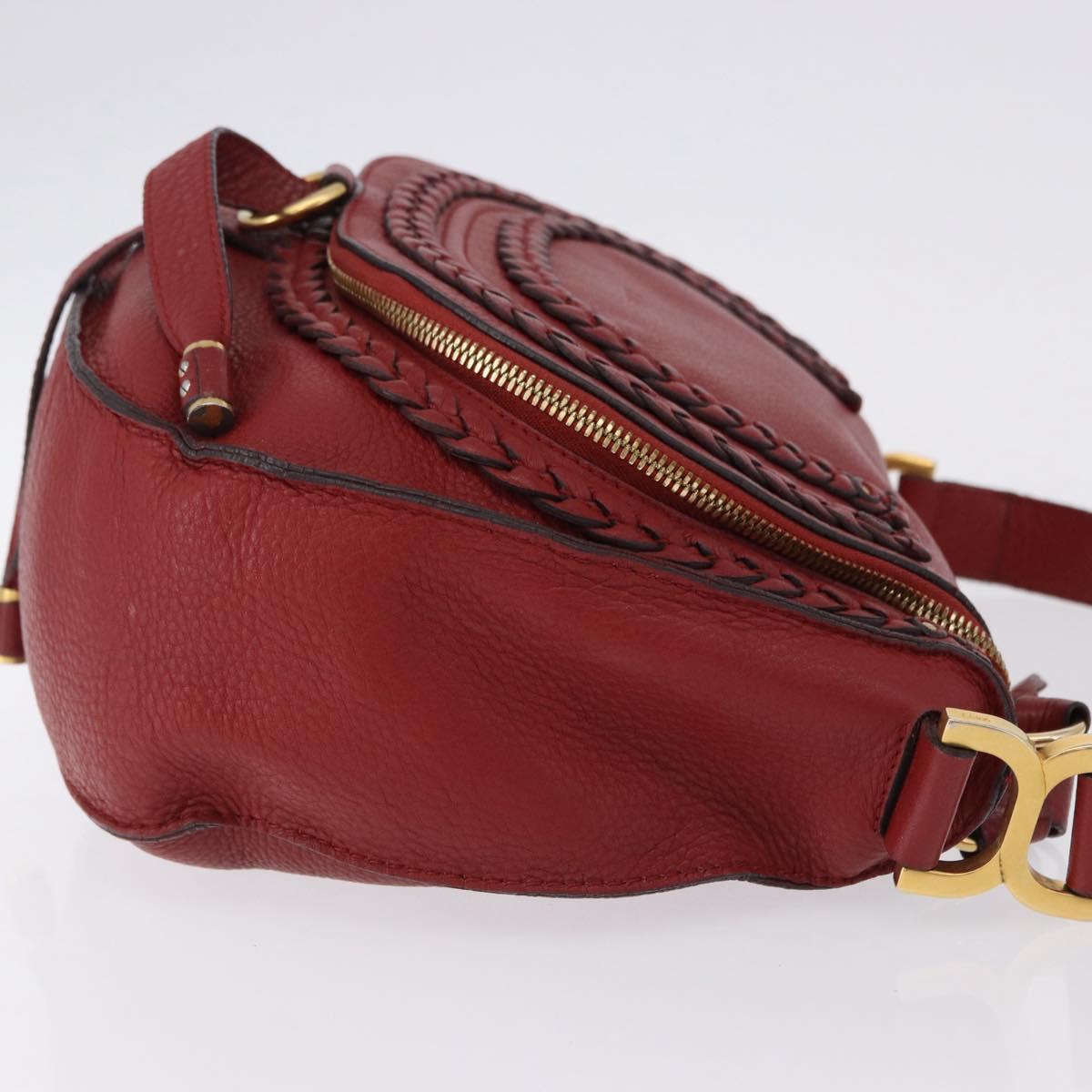 Chloe Marcie Shoulder Bag Leather Red Gold Auth 188545