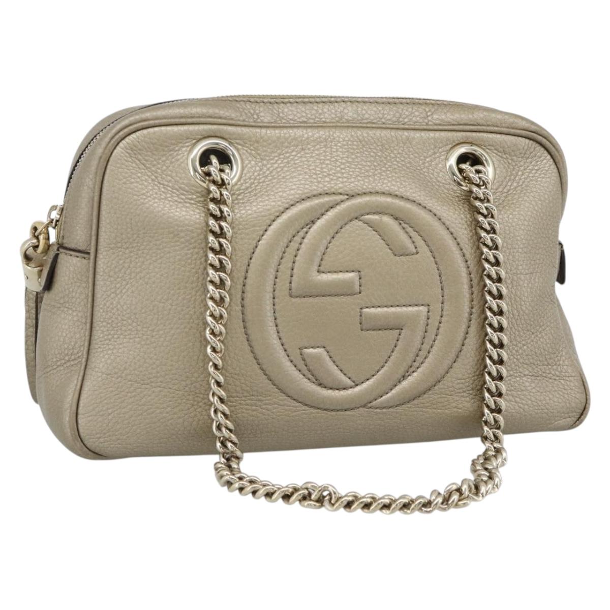 GUCCI Soho Interlocking Shoulder Bag Leather Gold 308983 Auth 188546A