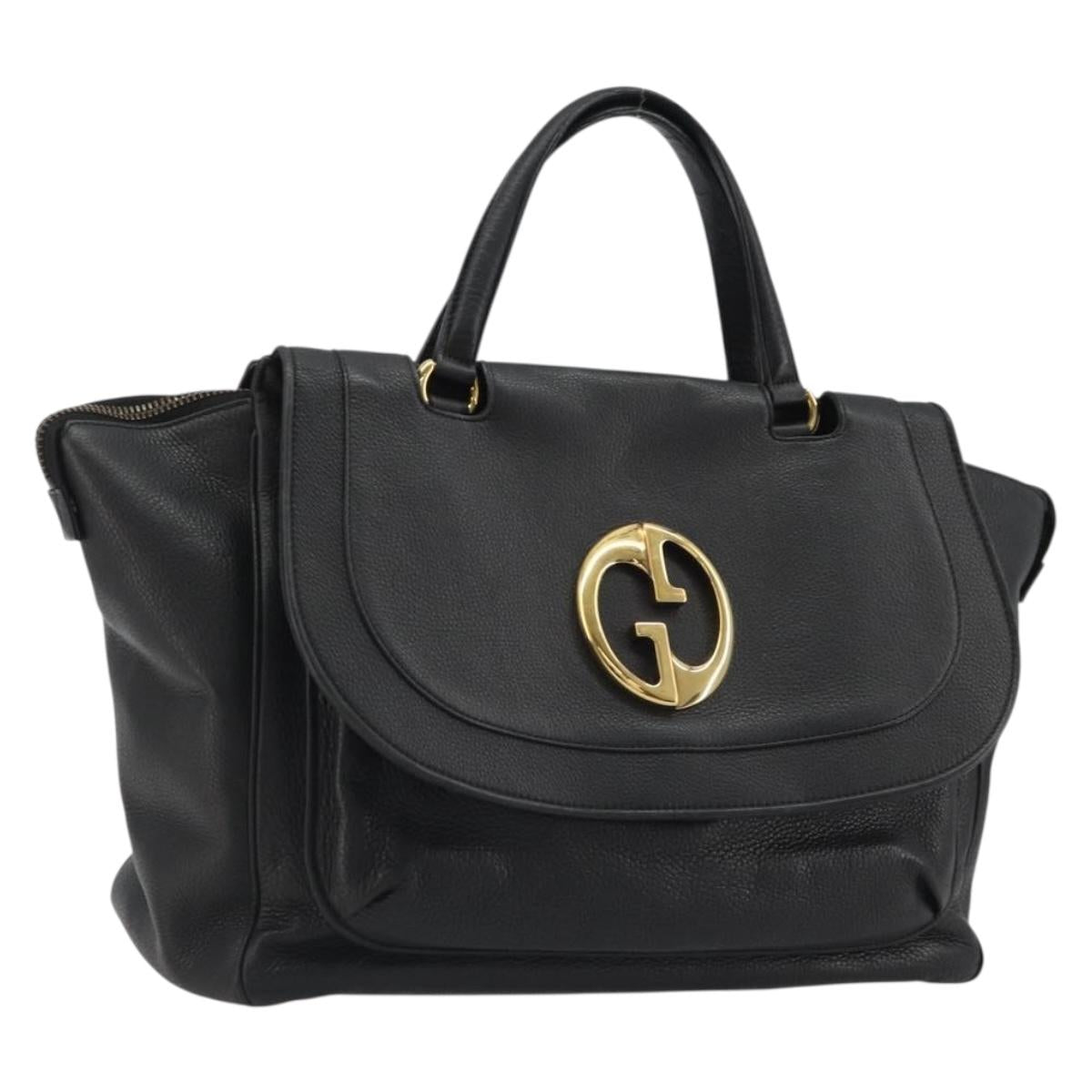 GUCCI Tote Bag Leather Black Gold 251813 Auth 188548A