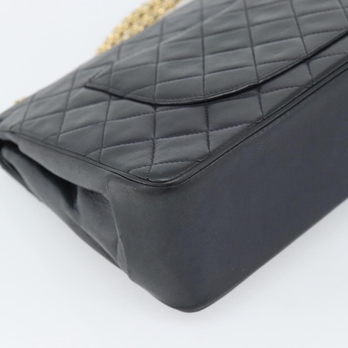 CHANEL Double Flap 25 Matelasse Chain Bag Lamb Skin Navy Gold CC Auth 188549SAV