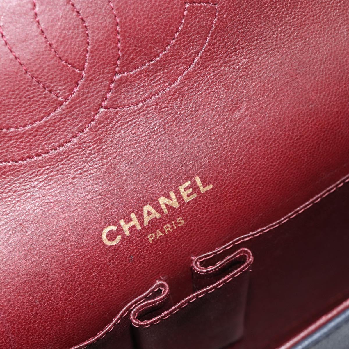CHANEL Double Flap 25 Matelasse Chain Bag Lamb Skin Navy Gold CC Auth 188549SAV