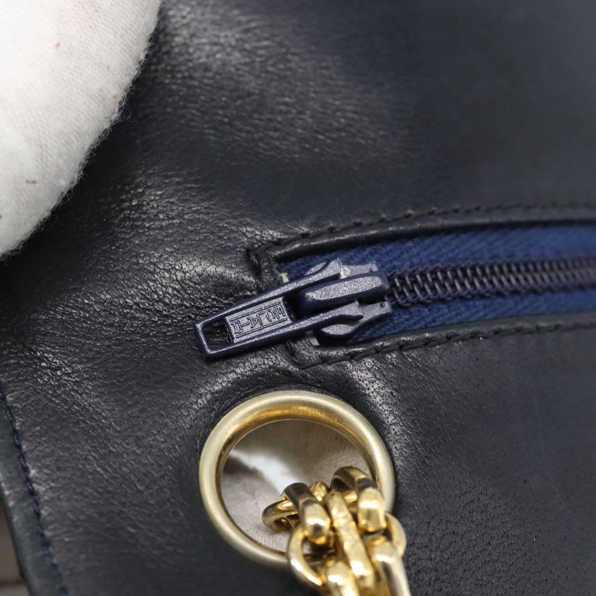 CHANEL Double Flap 25 Matelasse Chain Bag Lamb Skin Navy Gold CC Auth 188549SAV