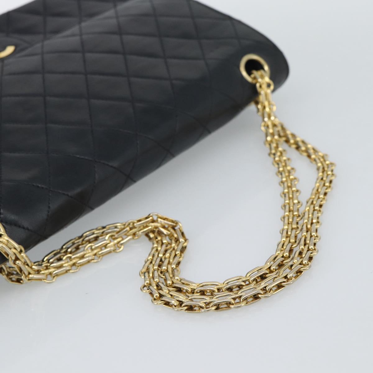 CHANEL Double Flap 25 Matelasse Chain Bag Lamb Skin Navy Gold CC Auth 188549SAV