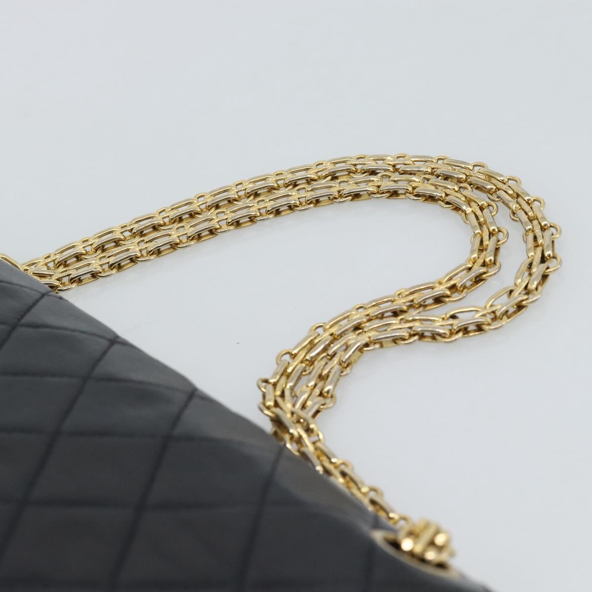 CHANEL Double Flap 25 Matelasse Chain Bag Lamb Skin Navy Gold CC Auth 188549SAV