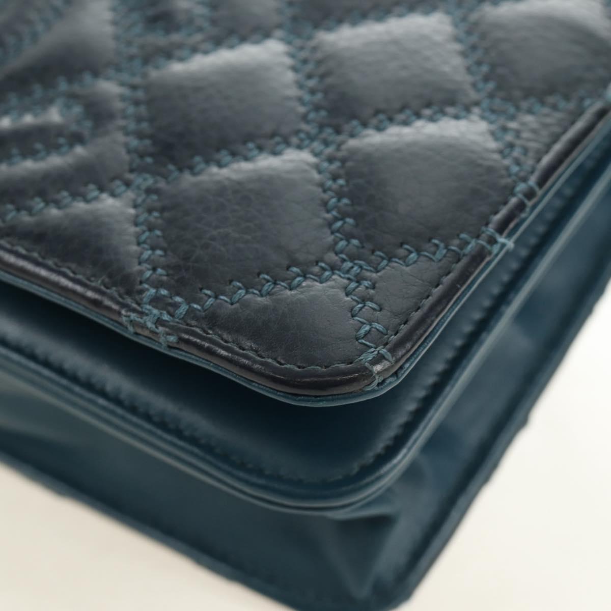 CHANEL Matelasse Chain Wallet Bag Caviar Skin Navy Silver CC Auth 188550SAV