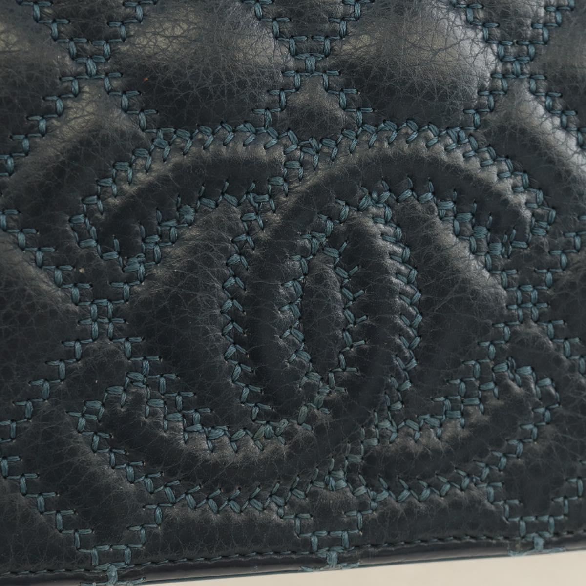 CHANEL Matelasse Chain Wallet Bag Caviar Skin Navy Silver CC Auth 188550SAV