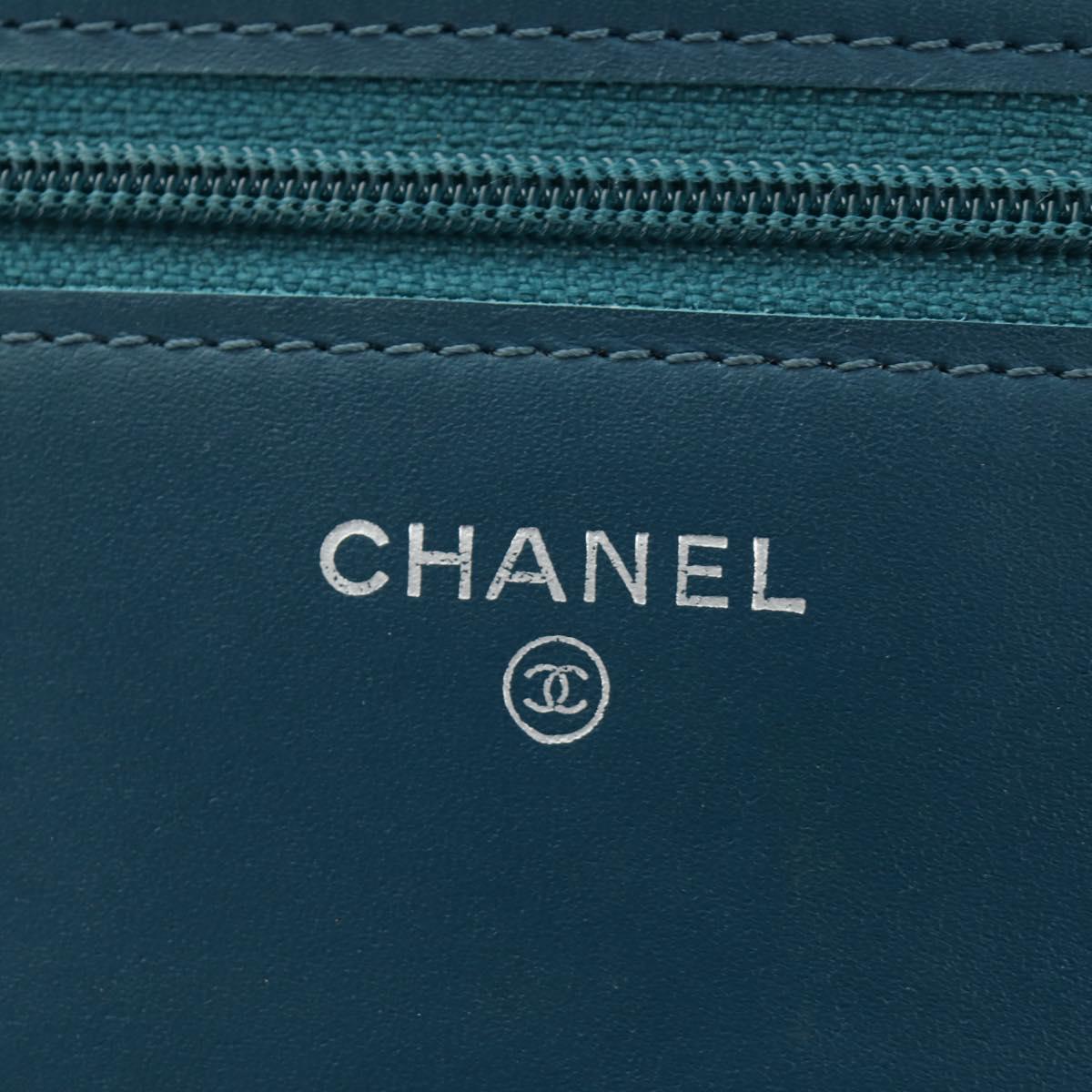 CHANEL Matelasse Chain Wallet Bag Caviar Skin Navy Silver CC Auth 188550SAV