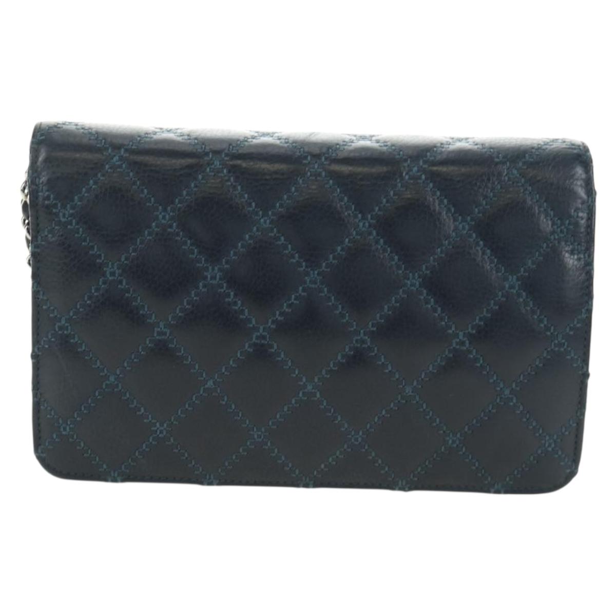 CHANEL Matelasse Chain Wallet Bag Caviar Skin Navy Silver CC Auth 188550SAV