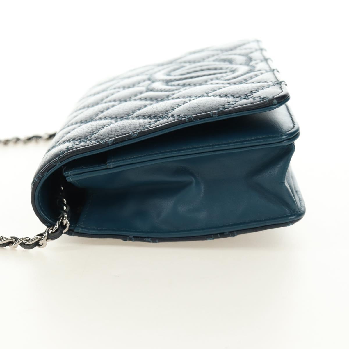 CHANEL Matelasse Chain Wallet Bag Caviar Skin Navy Silver CC Auth 188550SAV