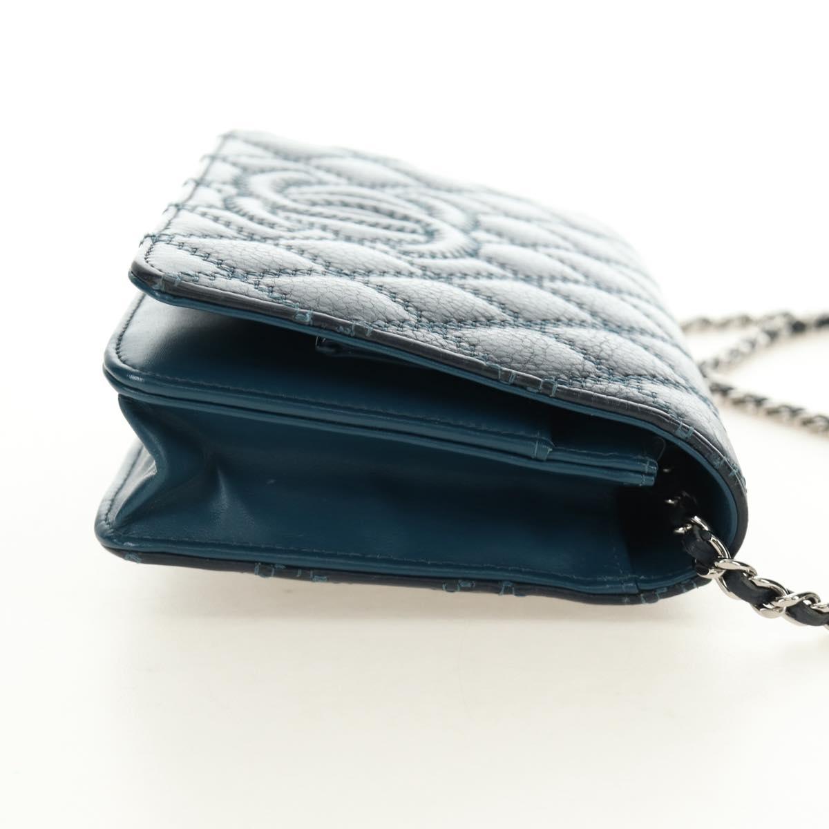 CHANEL Matelasse Chain Wallet Bag Caviar Skin Navy Silver CC Auth 188550SAV