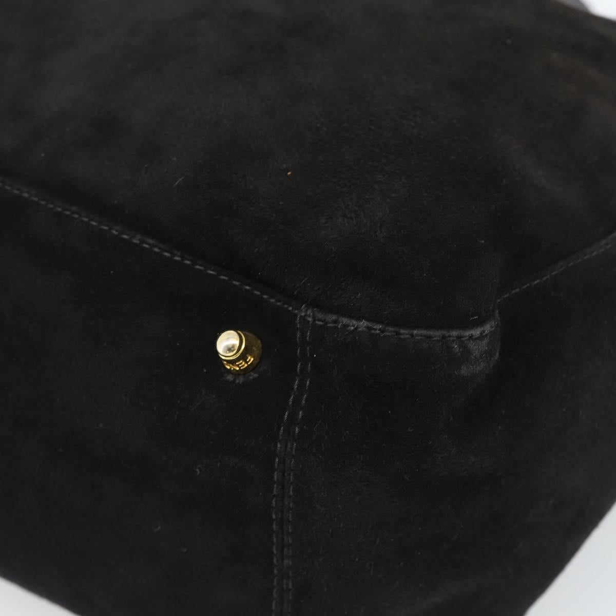 FENDI Hand Bag Suede Black Gold Auth 188554A
