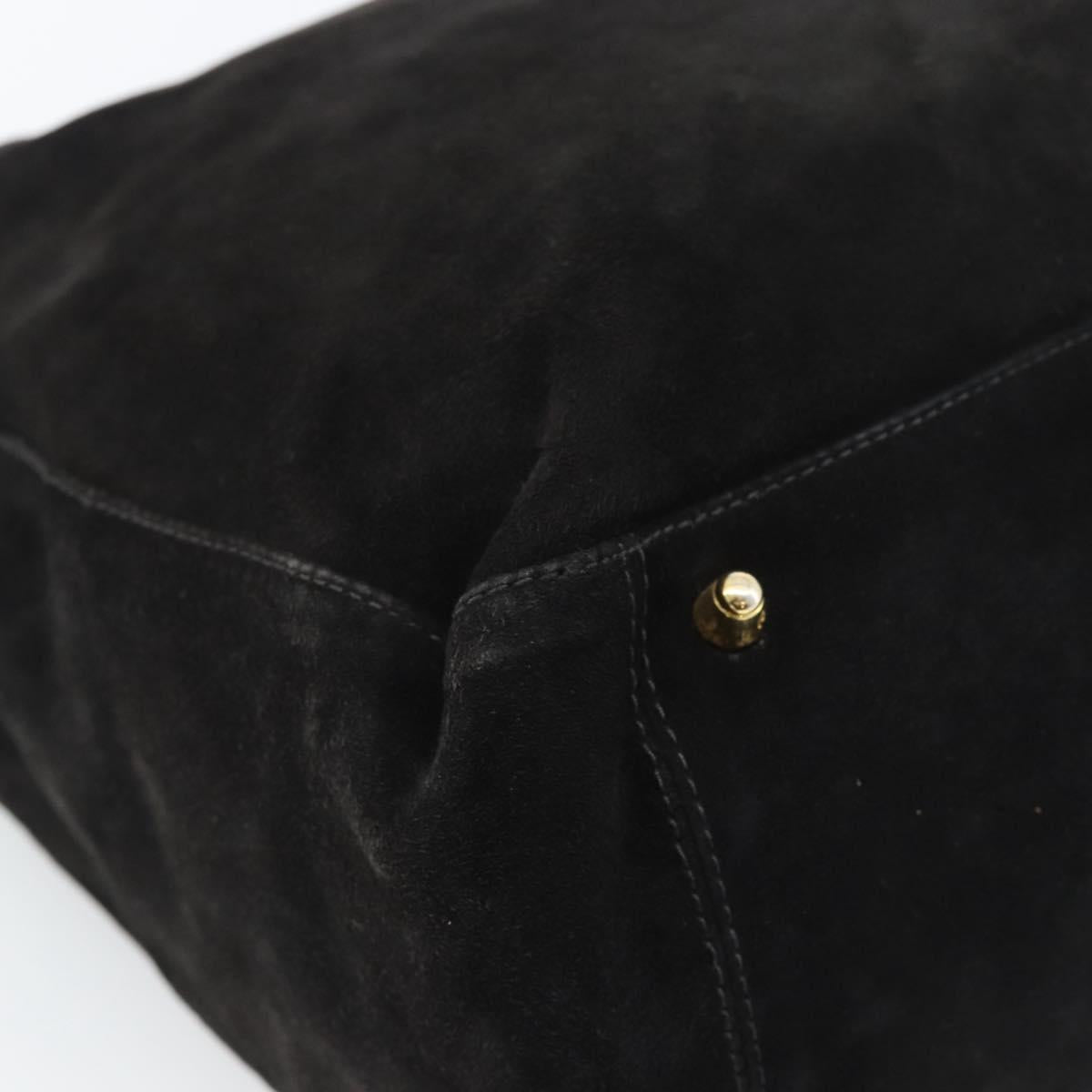 FENDI Hand Bag Suede Black Gold Auth 188554A