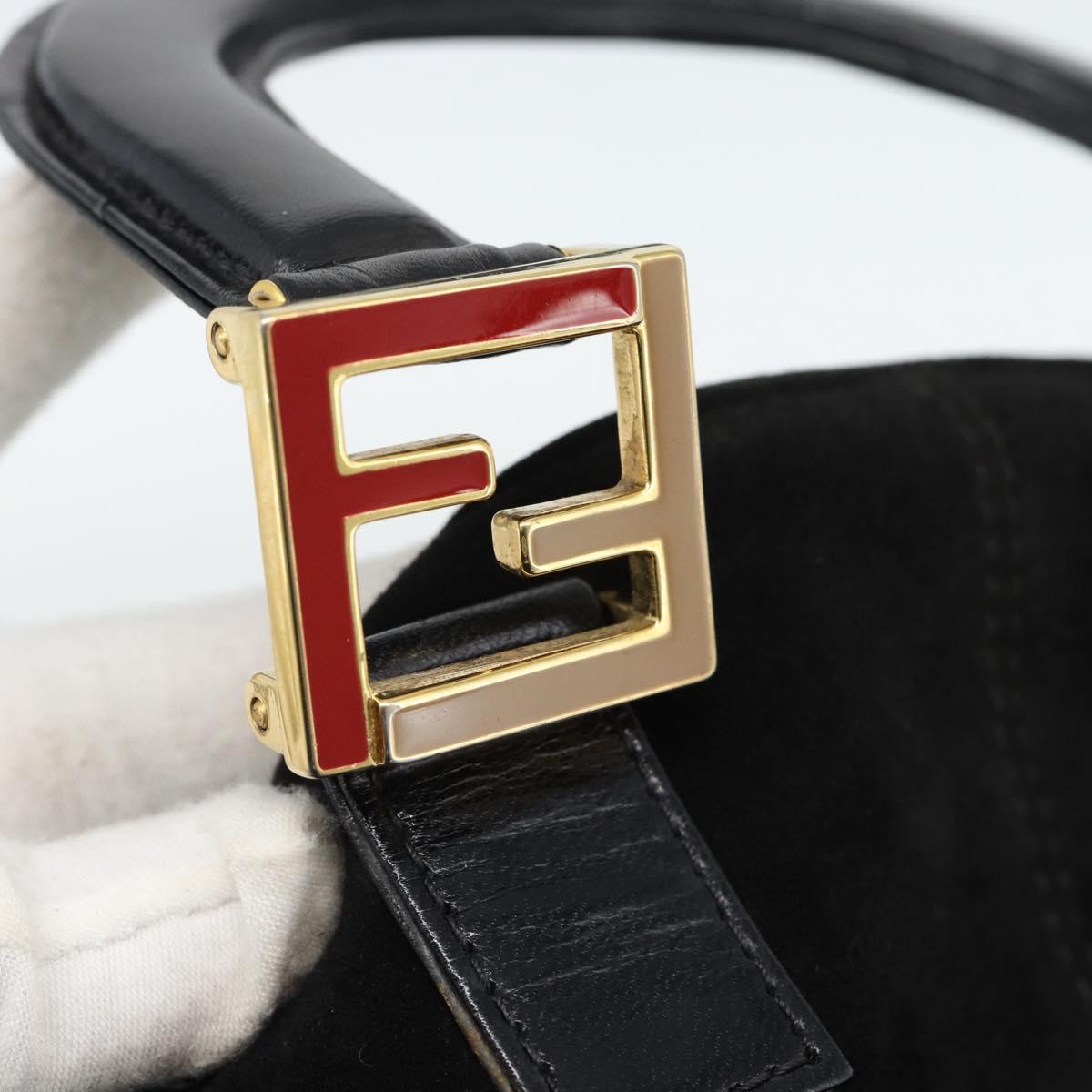FENDI Hand Bag Suede Black Gold Auth 188554A