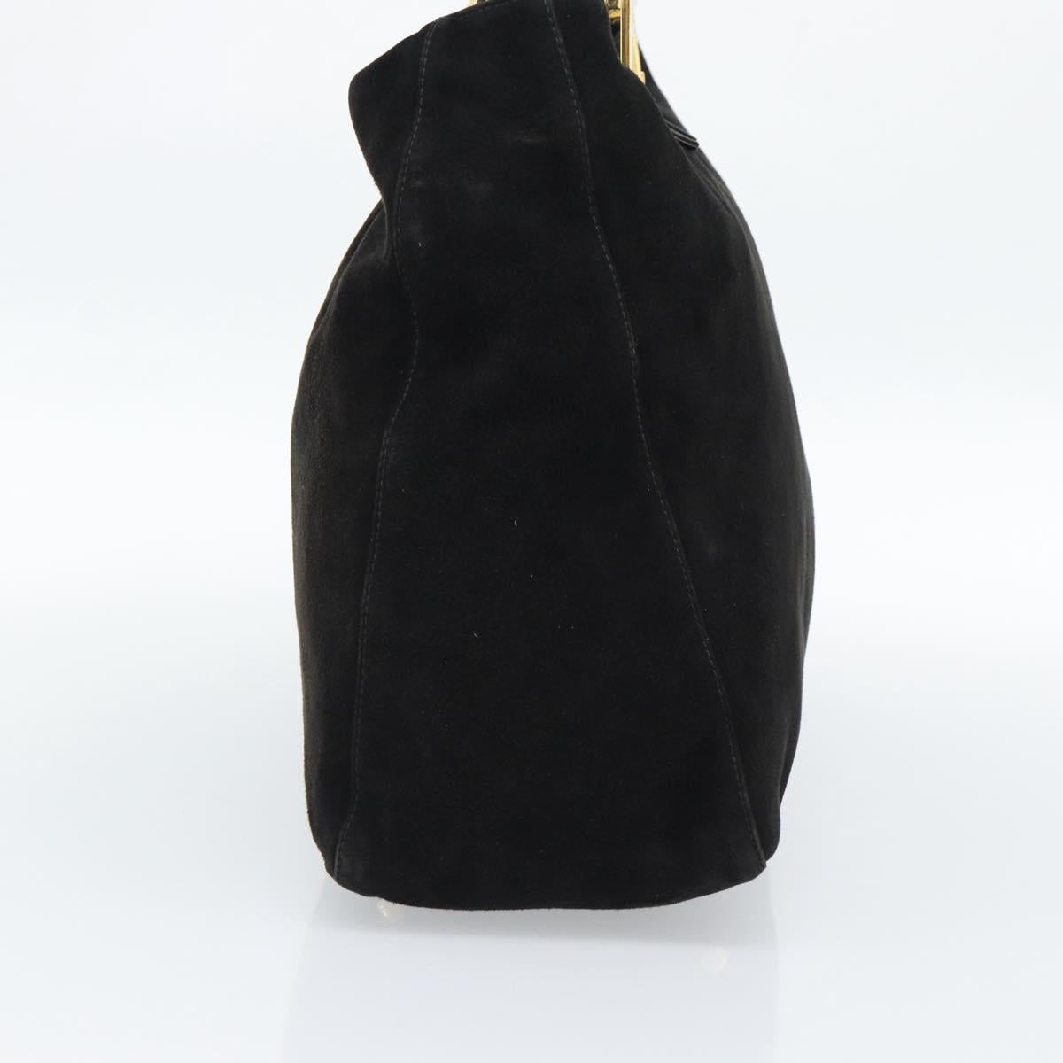 FENDI Hand Bag Suede Black Gold Auth 188554A