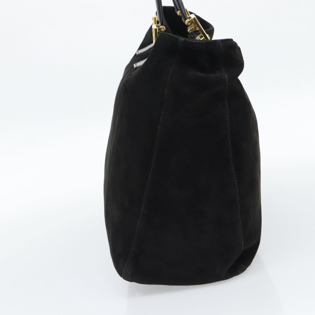 FENDI Hand Bag Suede Black Gold Auth 188554A