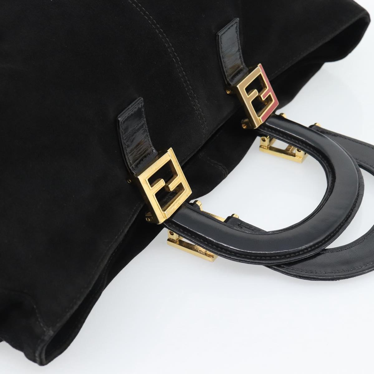 FENDI Hand Bag Suede Black Gold Auth 188554A