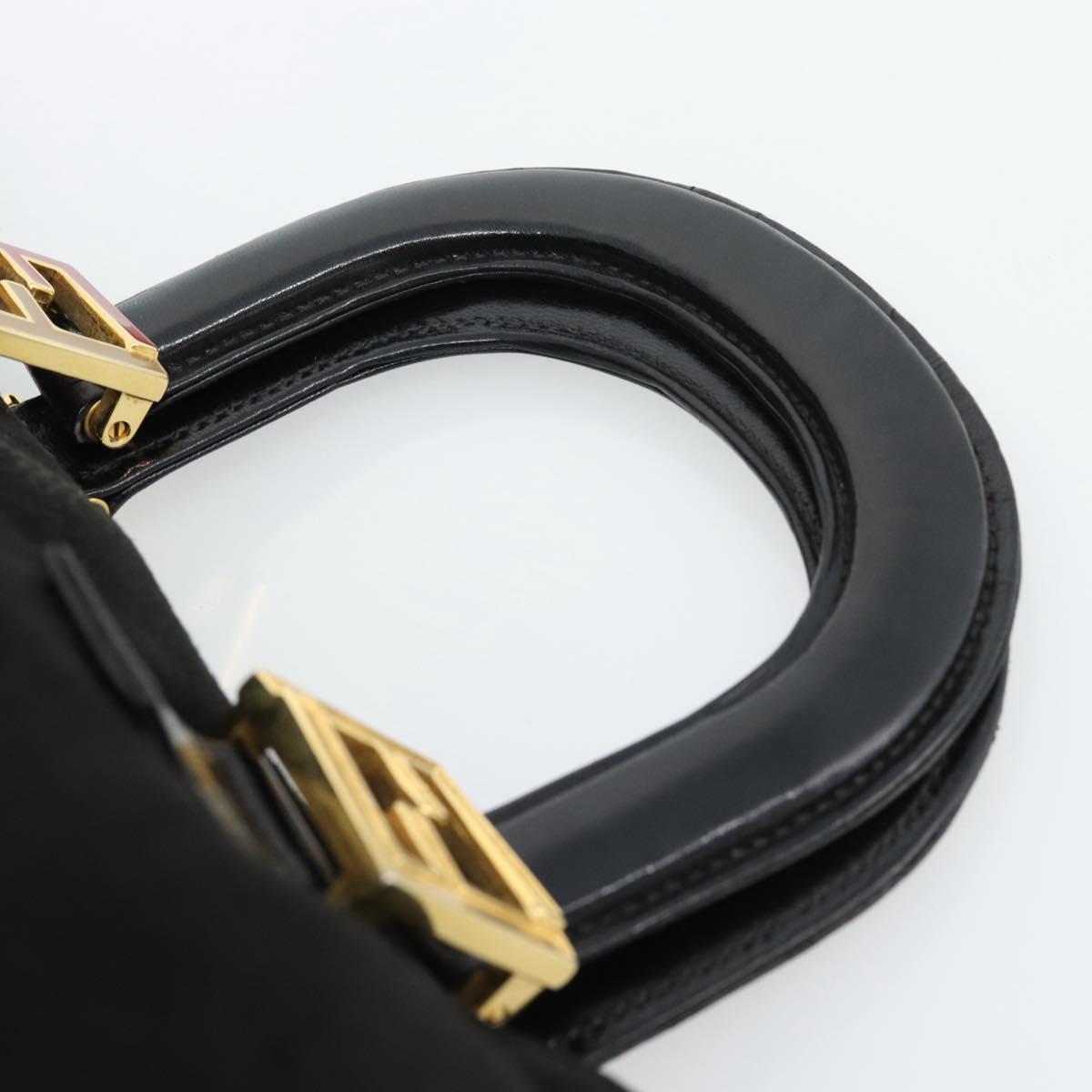 FENDI Hand Bag Suede Black Gold Auth 188554A