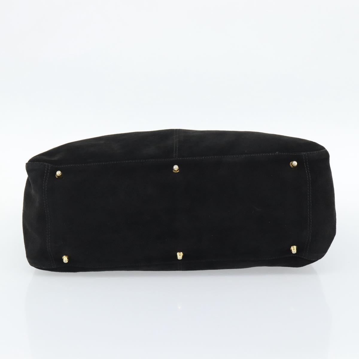 FENDI Hand Bag Suede Black Gold Auth 188554A