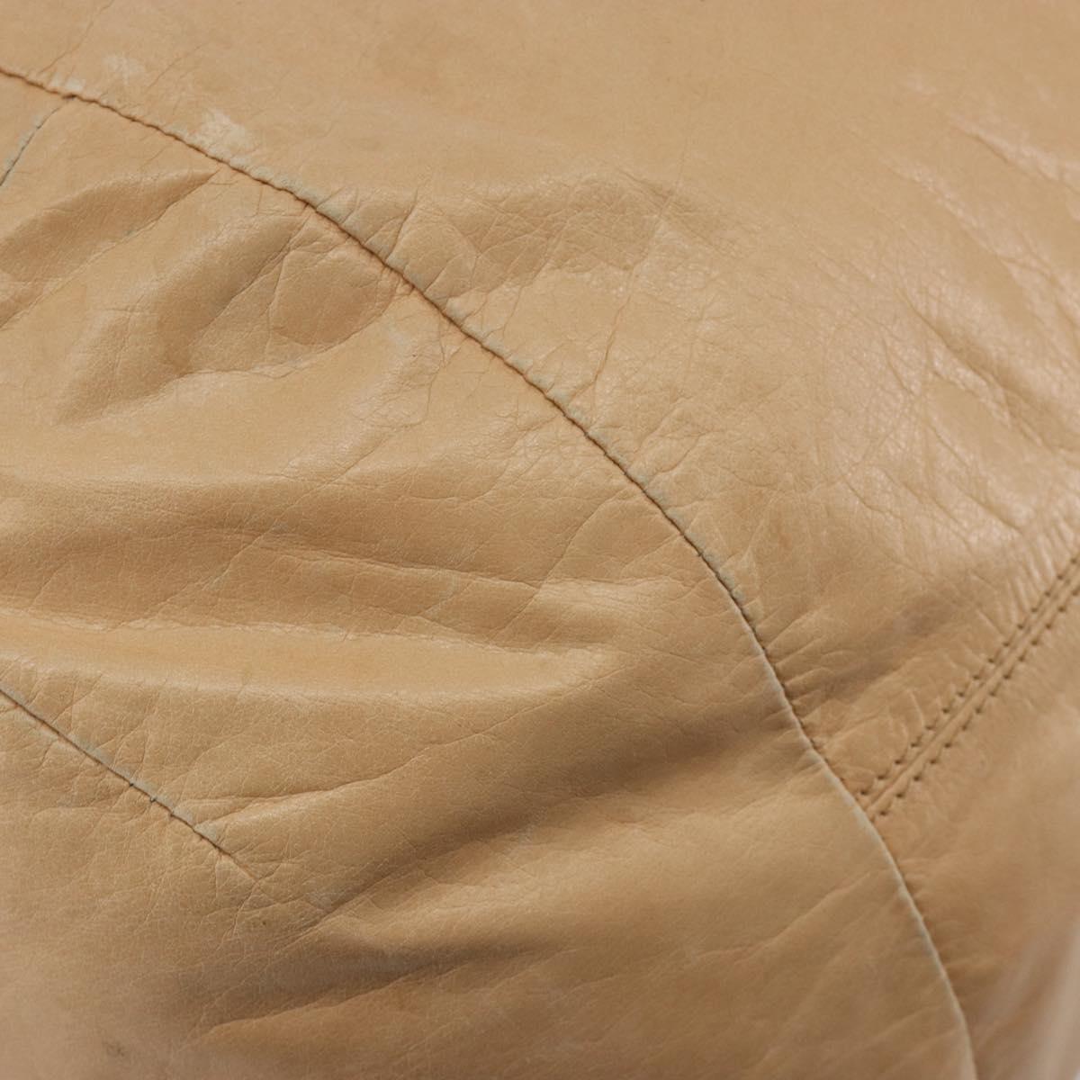 CELINE Hand Bag Leather Beige Gold Auth 188555
