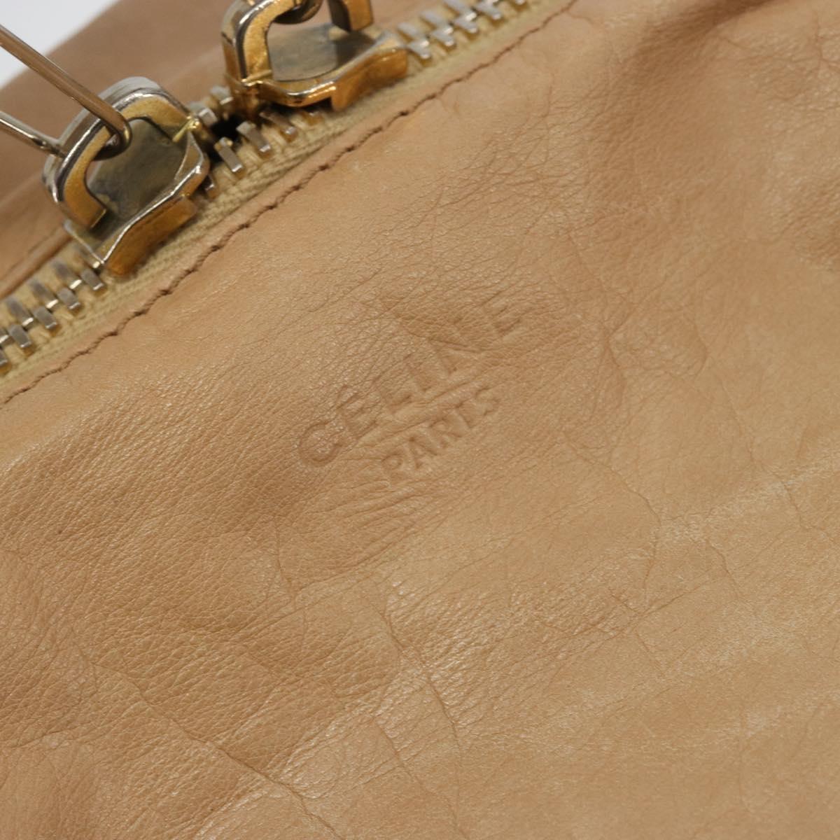 CELINE Hand Bag Leather Beige Gold Auth 188555