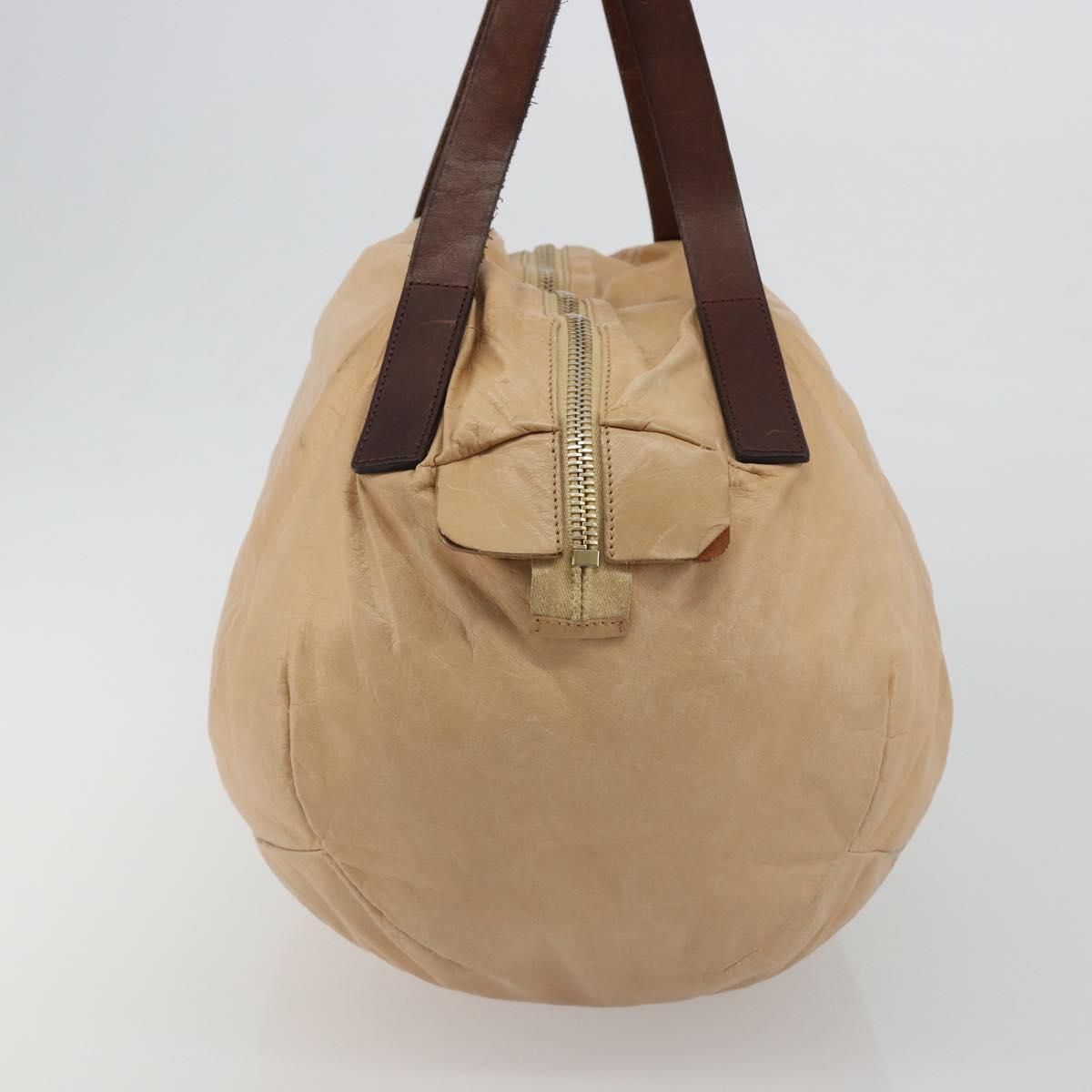 CELINE Hand Bag Leather Beige Gold Auth 188555