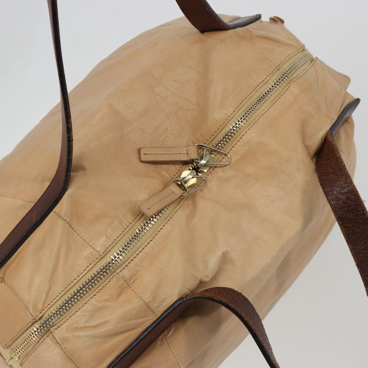 CELINE Hand Bag Leather Beige Gold Auth 188555