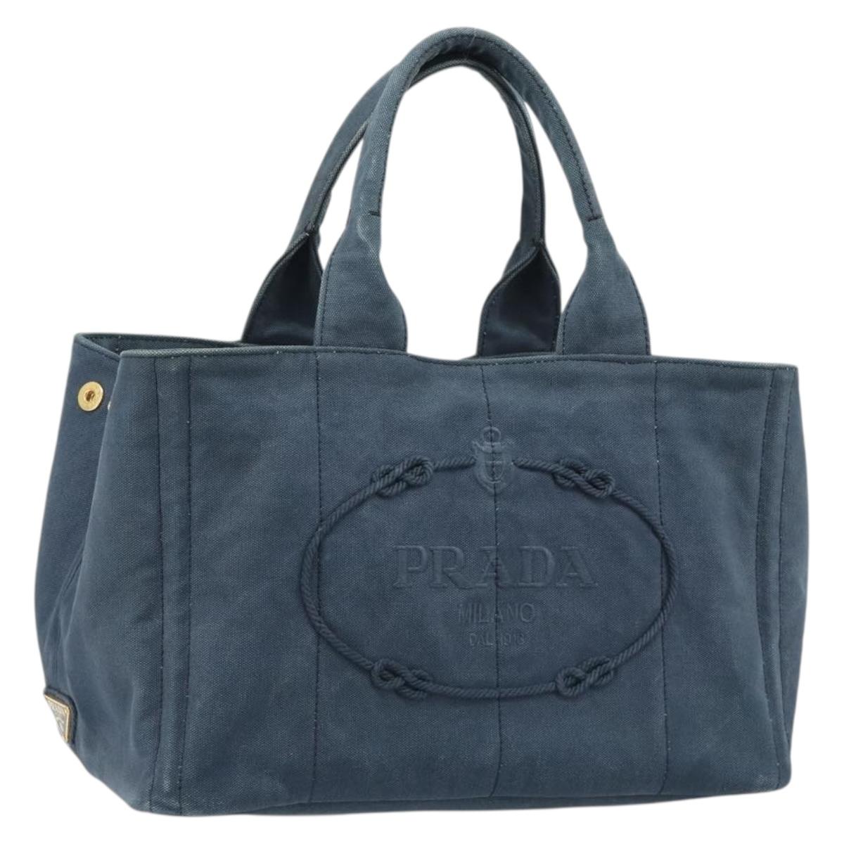 PRADA Canapa MM Hand Bag Canvas Blue Auth 188558