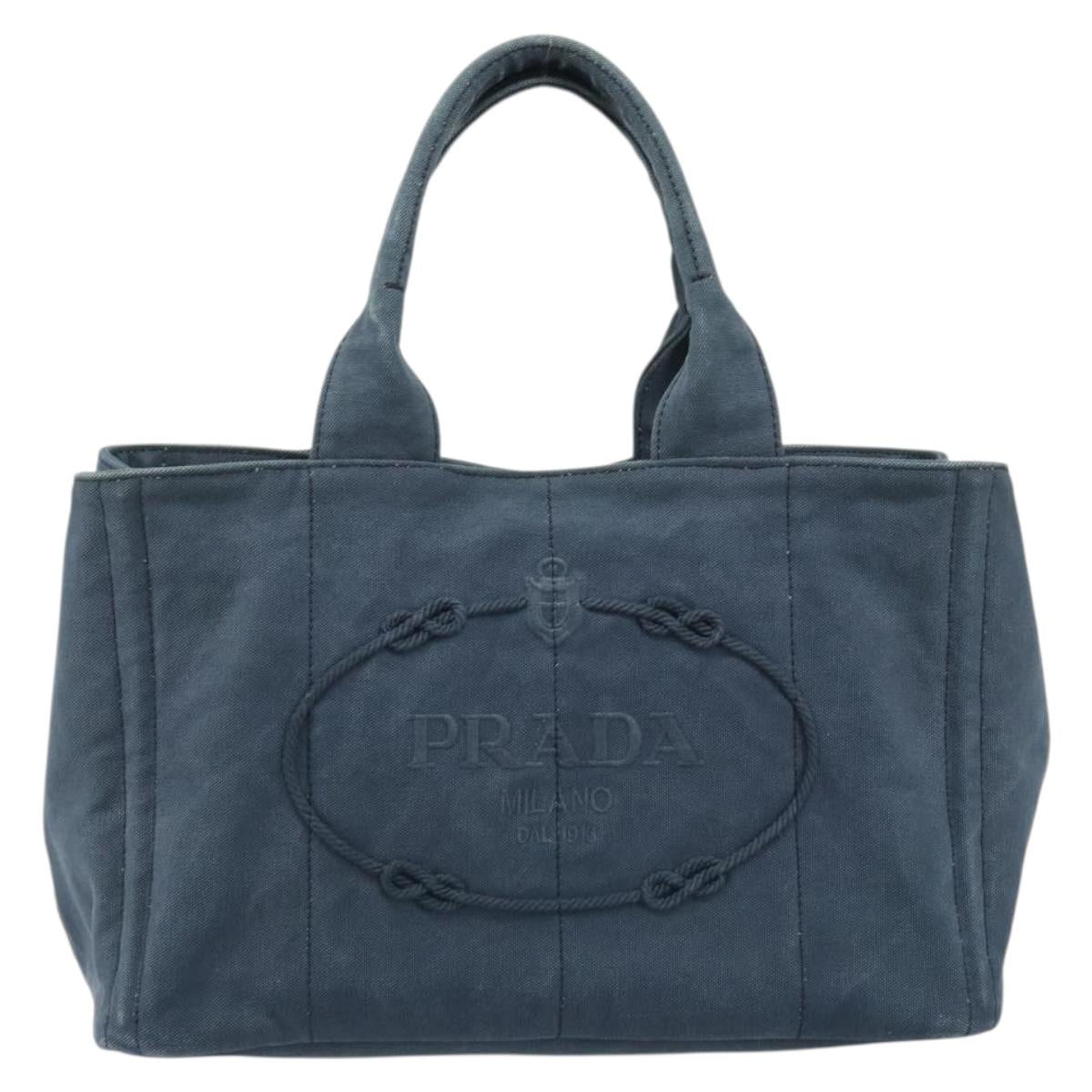 PRADA Canapa MM Hand Bag Canvas Blue Auth 188558