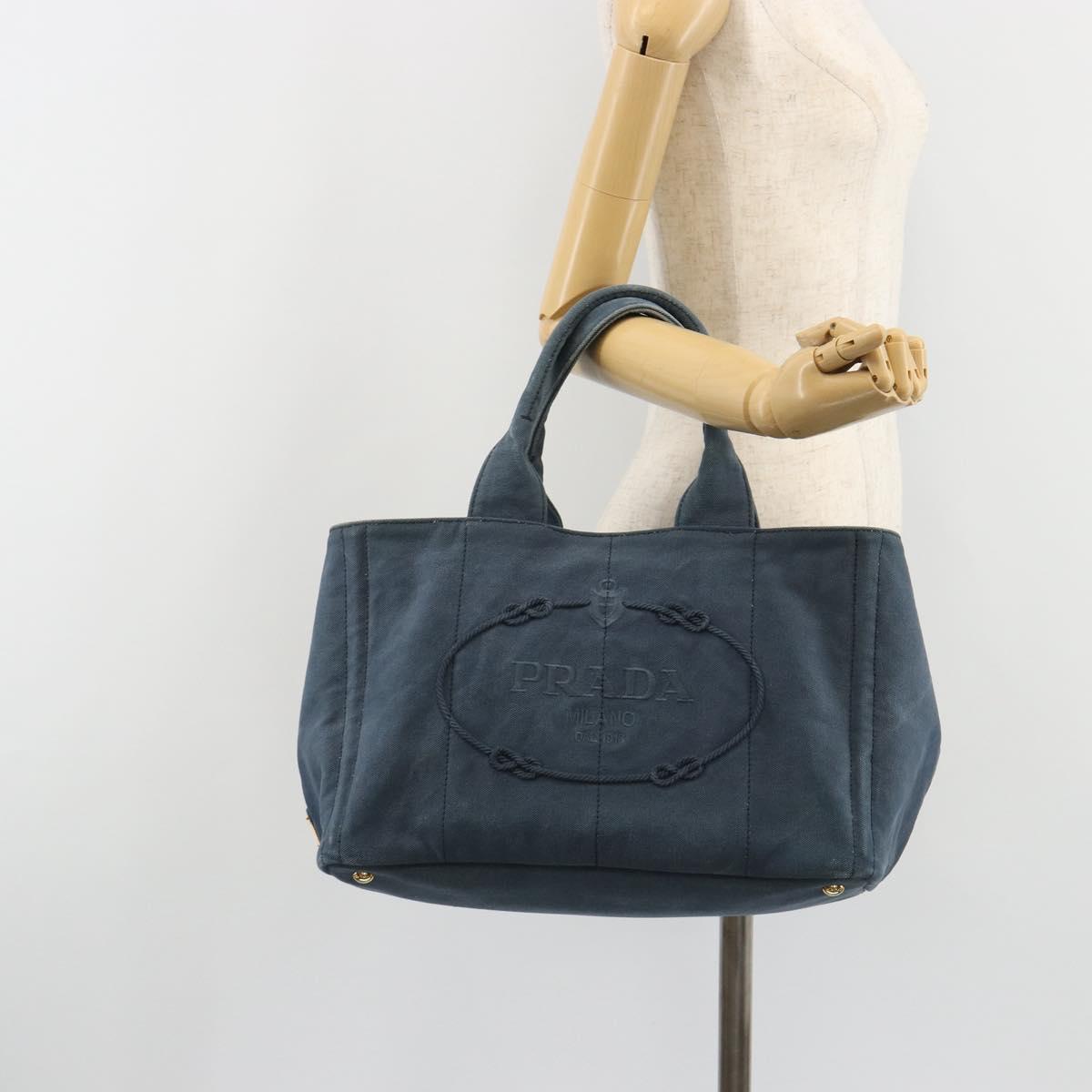 PRADA Canapa MM Hand Bag Canvas Blue Auth 188558