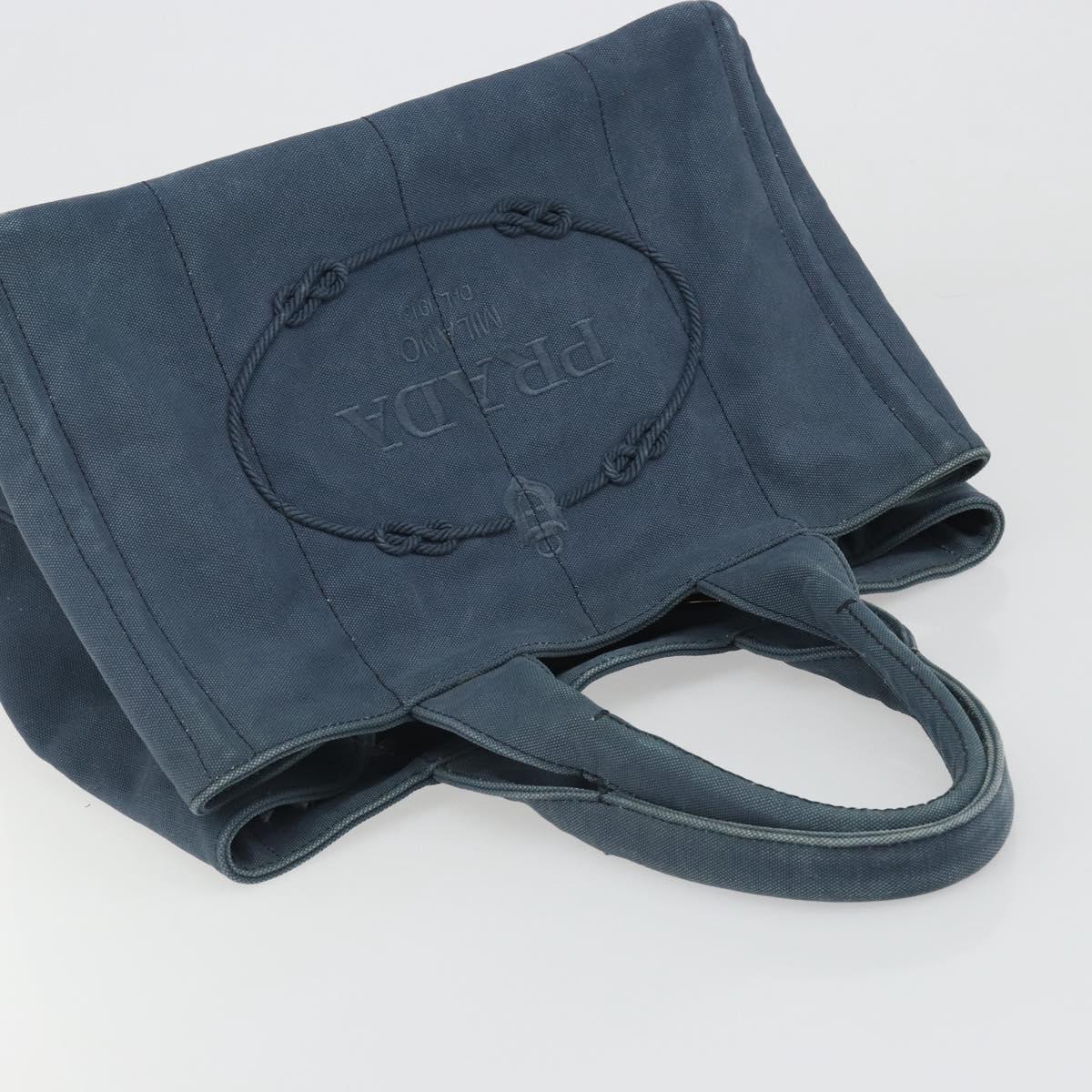 PRADA Canapa MM Hand Bag Canvas Blue Auth 188558