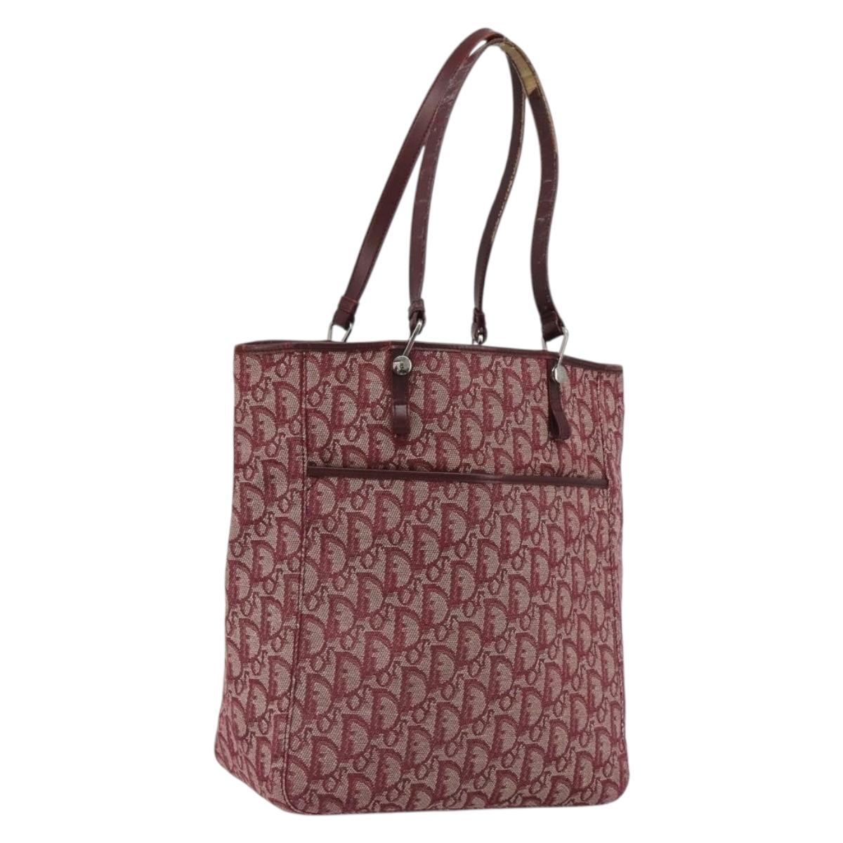 Christian Dior Trotter Canvas Tote Bag Red Silver Auth 188560
