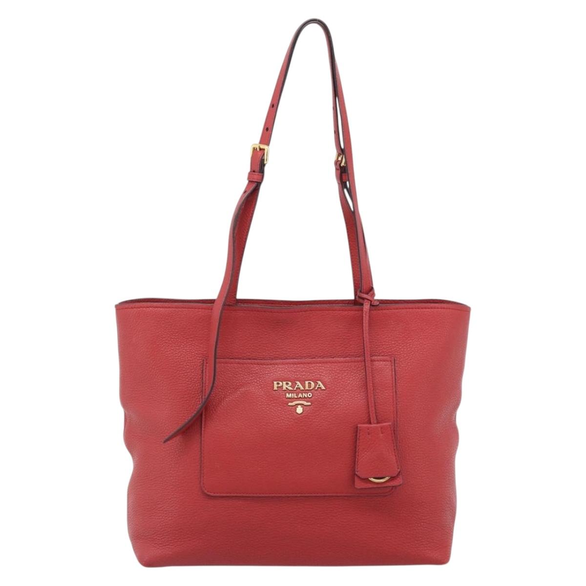 PRADA Tote Bag Leather Red Auth 188562A