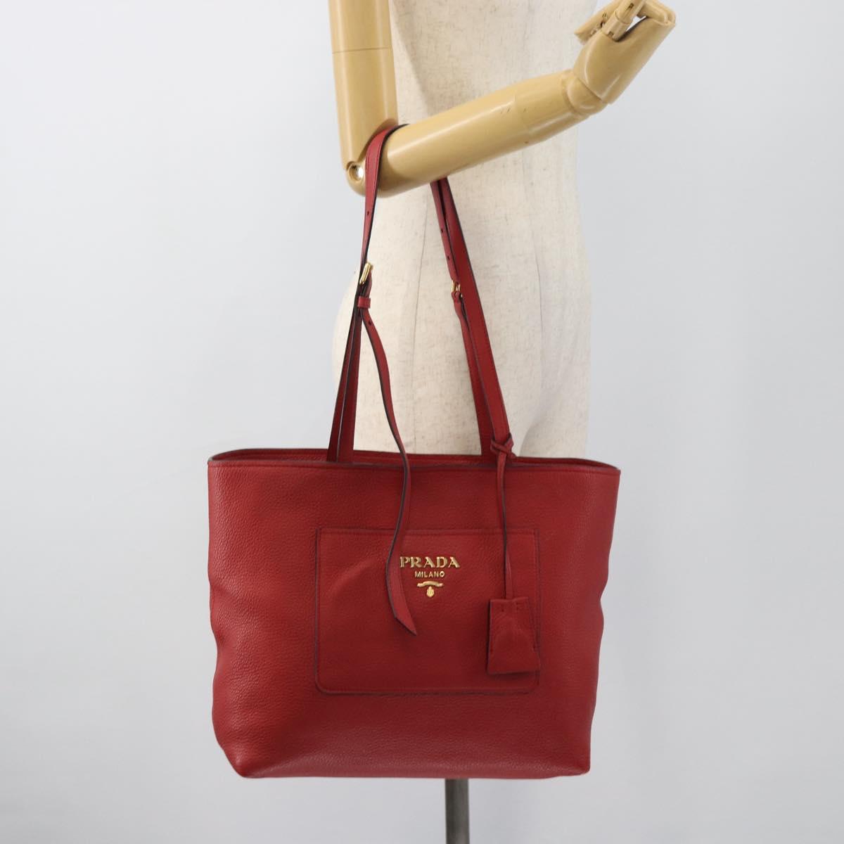PRADA Tote Bag Leather Red Auth 188562A