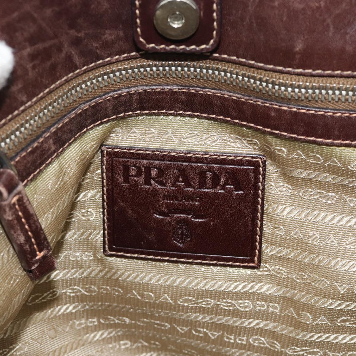 PRADA Hand Bag Canvas Beige Silver Auth 188564