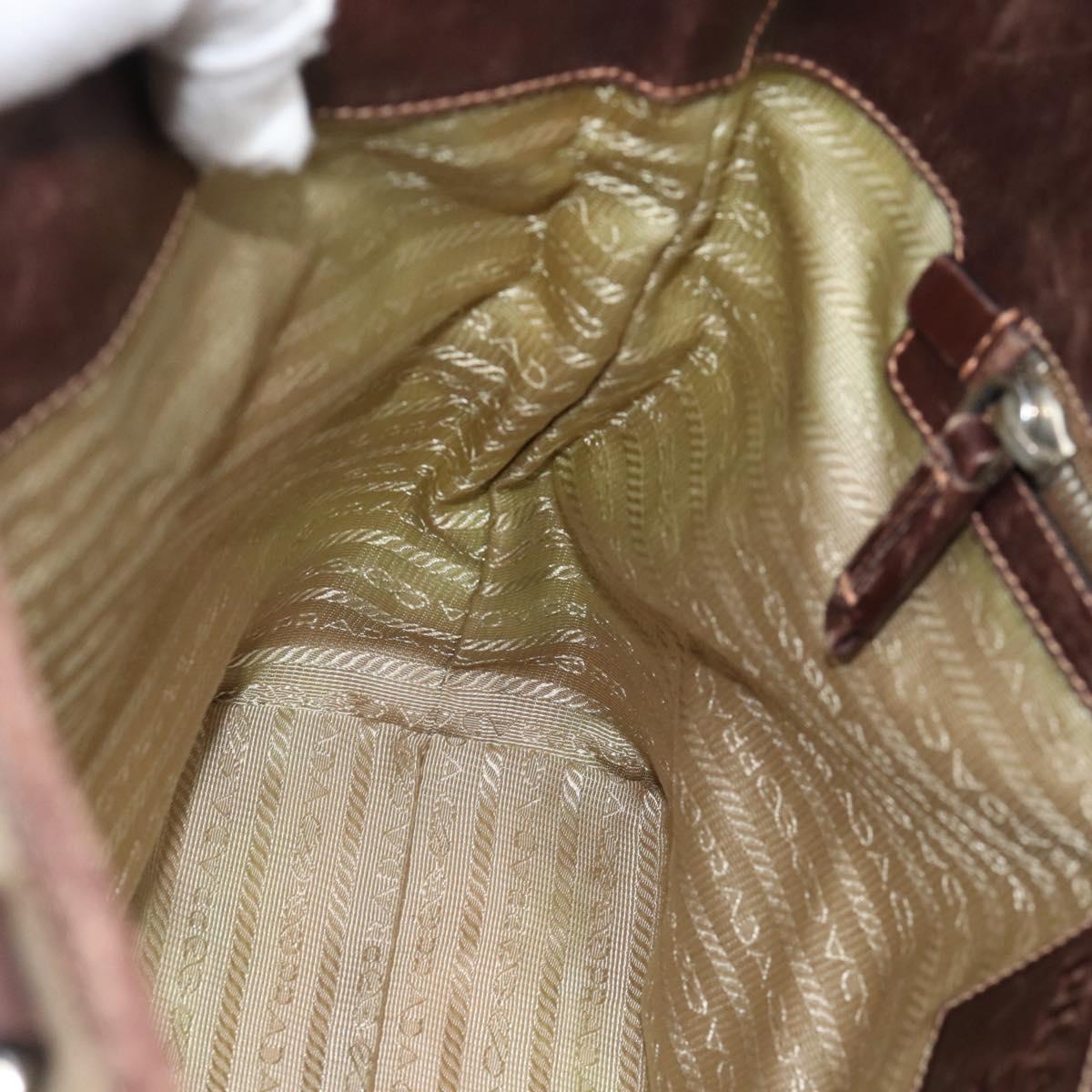 PRADA Hand Bag Canvas Beige Silver Auth 188564