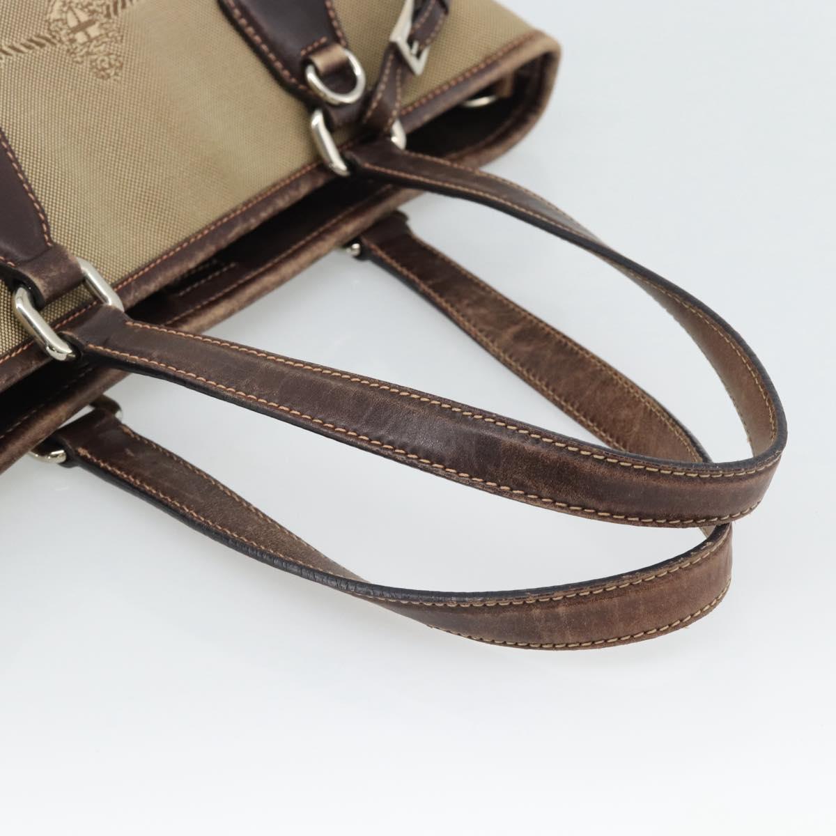 PRADA Hand Bag Canvas Beige Silver Auth 188564