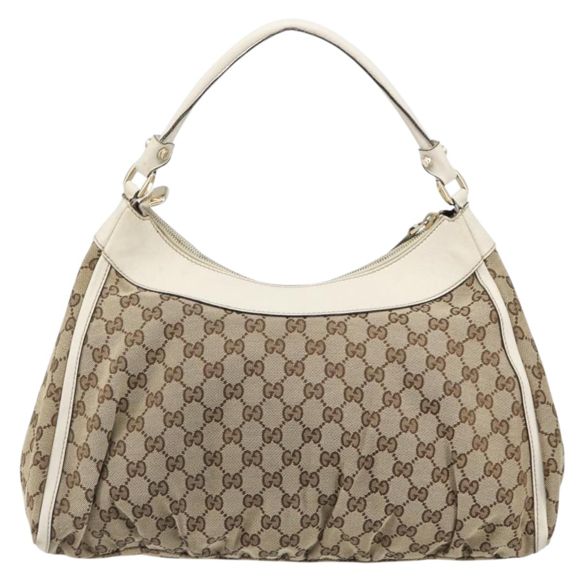 GUCCI GG Canvas Abbey Hand Bag Beige Gold Auth 188567A