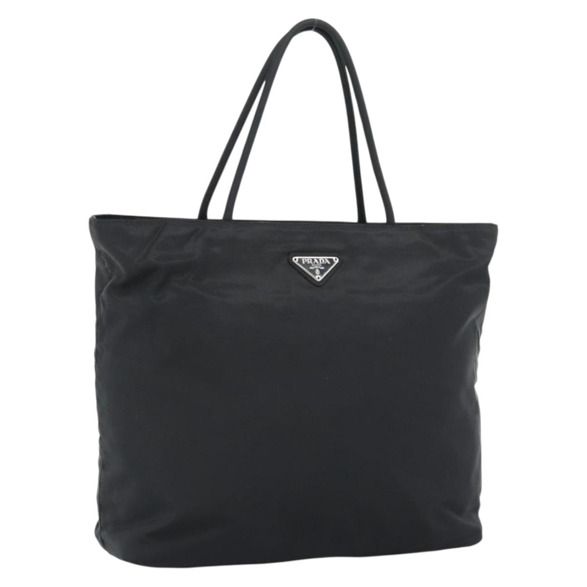 PRADA Hand Bag Nylon Black Silver Auth 188572