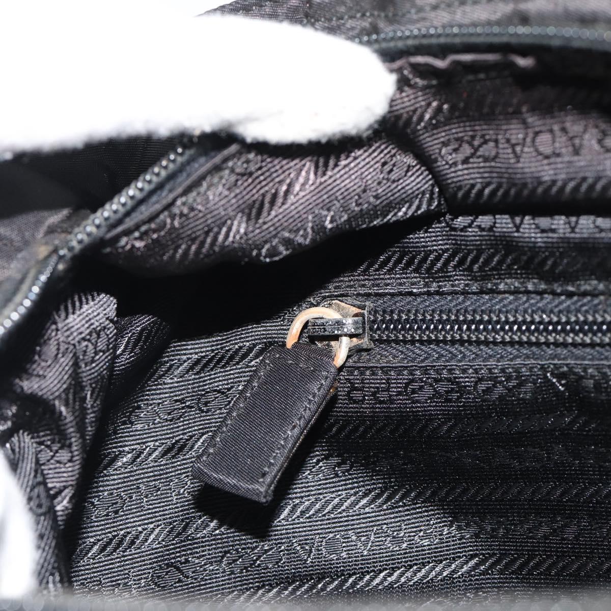 PRADA Hand Bag Nylon Black Silver Auth 188572