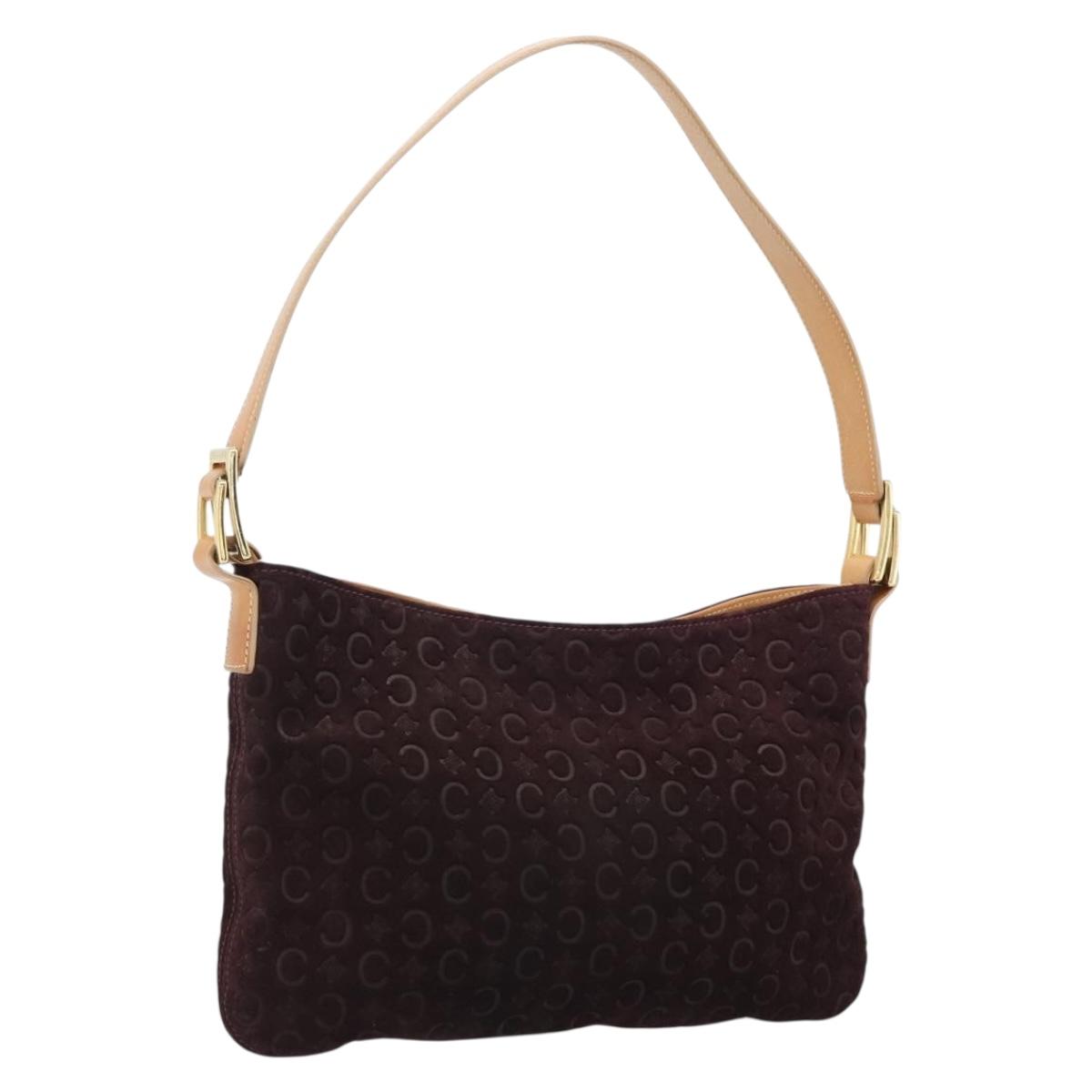 CELINE C Macadam Canvas Shoulder Bag Suede Brown Gold Auth 188586A