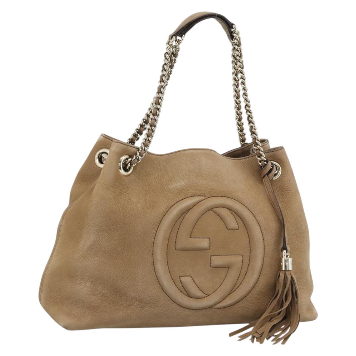 GUCCI Soho Chain Tote Bag Leather Beige Gold 308982 Auth 188587A