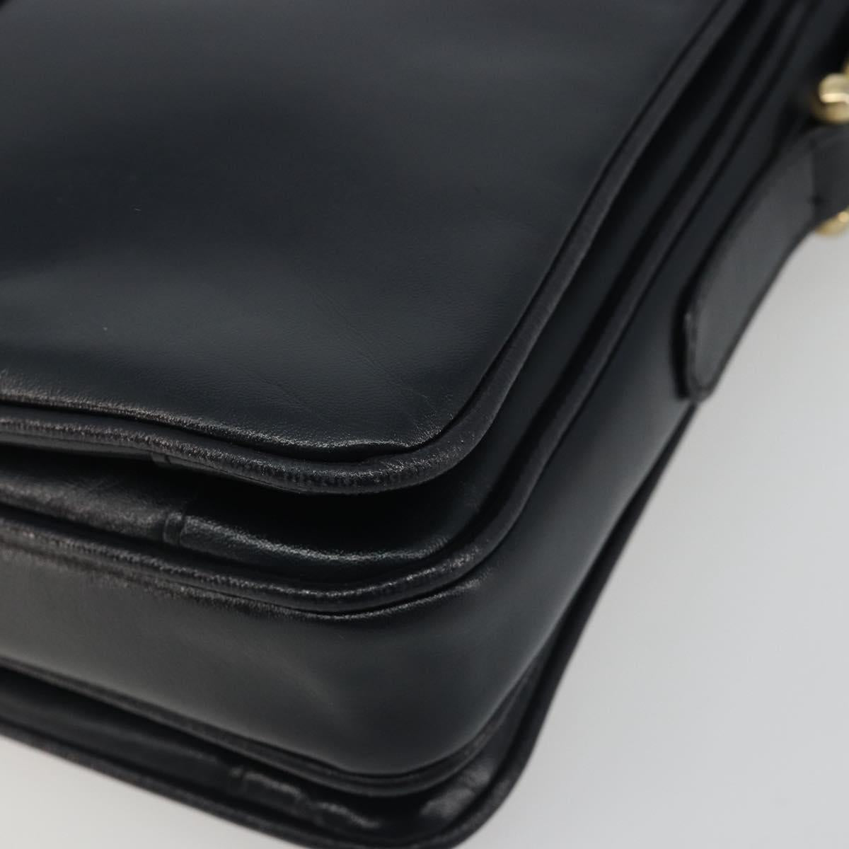 GIVENCHY Shoulder Bag Leather Navy Gold Auth 188588