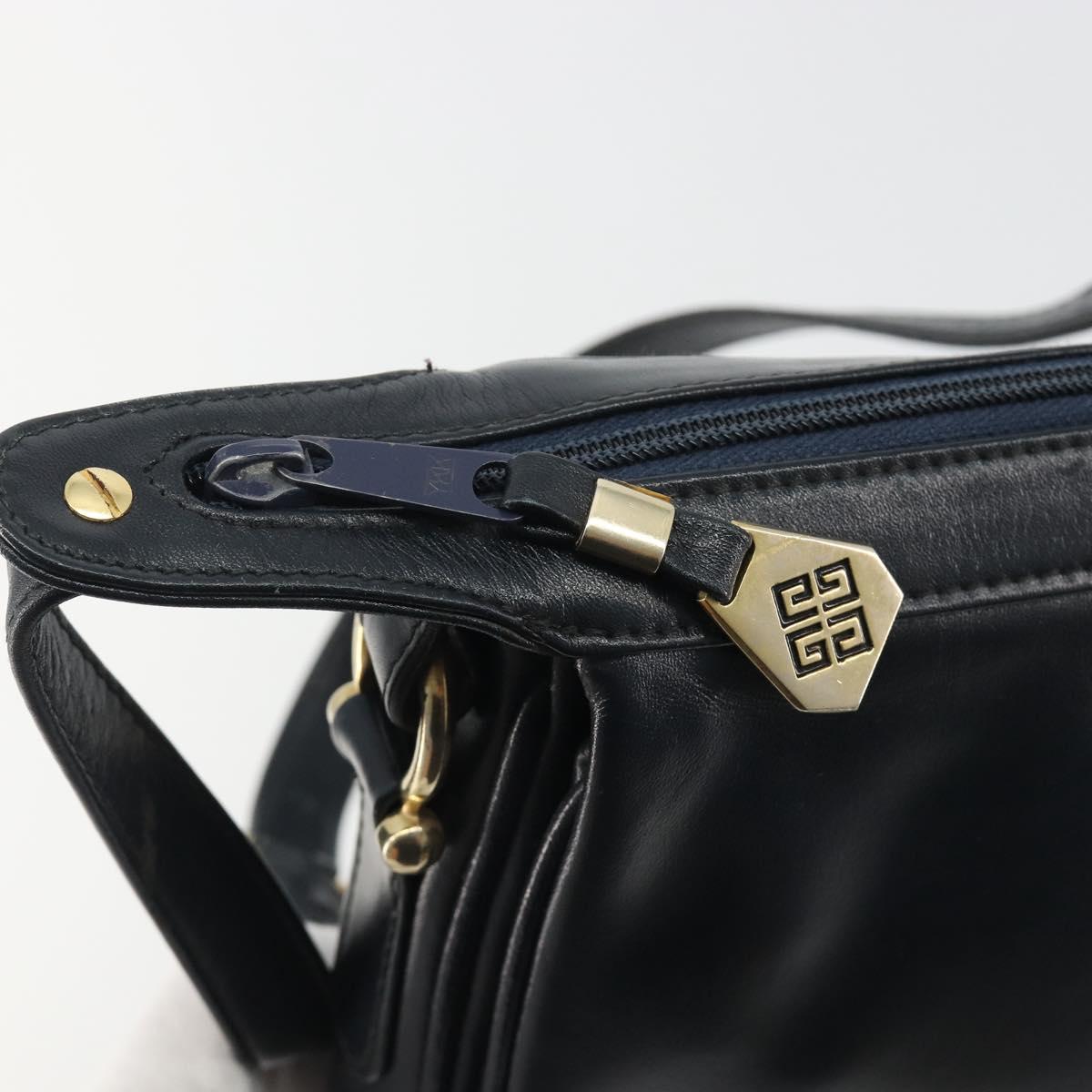 GIVENCHY Shoulder Bag Leather Navy Gold Auth 188588