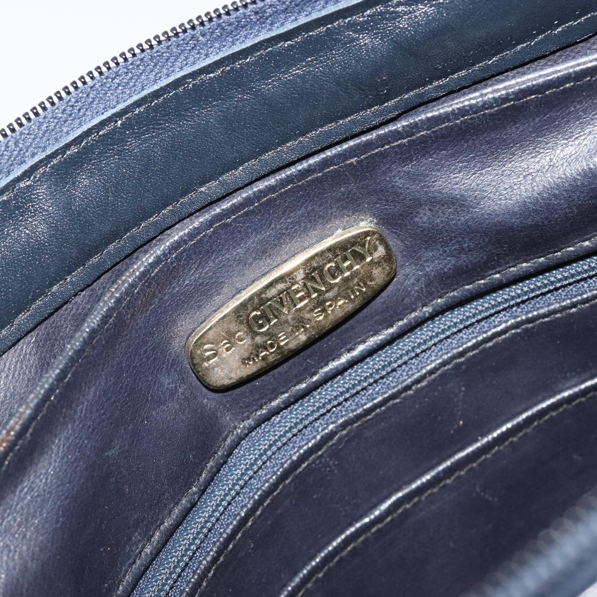GIVENCHY Shoulder Bag Leather Navy Gold Auth 188588